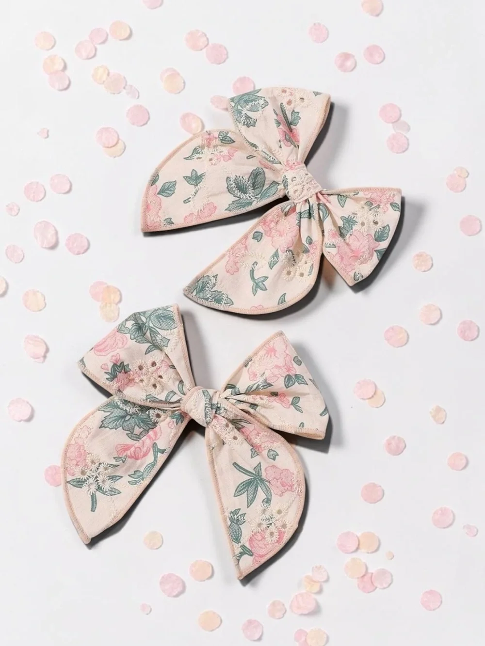 NWT Handmade Kids Floral Eyelet Lace Hair Bow - Sweet Cottagecore Style